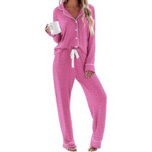 imageEkouaer Womens Pajamas Long Sleeve Sleepwear Casual Button Down Loungewear Soft Pjs Set SXXLRosy