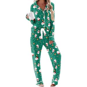 imageEkouaer Womens Pajamas Long Sleeve Sleepwear Casual Button Down Loungewear Soft Pjs Set SXXLSanta Claus