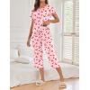 imageEkouaer 2 Pack Womens Pajamas Sets Short Sleeve Tops and Capri Pants Pjs Colorful Printed Sleepwear SetsCherry