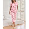 imageEkouaer 2 Pack Womens Pajamas Sets Short Sleeve Tops and Capri Pants Pjs Colorful Printed Sleepwear SetsCherry