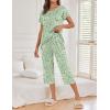 imageEkouaer 2 Pack Womens Pajamas Sets Short Sleeve Tops and Capri Pants Pjs Colorful Printed Sleepwear SetsGreen Flowersbeige Flowers