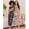 imageEkouaer 2 Pack Womens Pajamas Sets Short Sleeve Tops and Capri Pants Pjs Colorful Printed Sleepwear SetsPink Flowers  Black Flowers