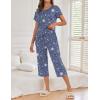 imageEkouaer 2 Pack Womens Pajamas Sets Short Sleeve Tops and Capri Pants Pjs Colorful Printed Sleepwear SetsStars Sky  Navy Blue