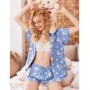 imageEkouaer Pajamas for Women Set Button Up Pjs Short Sleeve Ruffle Sleepwear Notch Collar Bride Soft Pj Lounge Sets SXXLBlue Moon Teddy