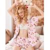 imageEkouaer Pajamas for Women Set Button Up Pjs Short Sleeve Ruffle Sleepwear Notch Collar Bride Soft Pj Lounge Sets SXXLPink Striped Teddy