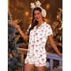 imageEkouaer Pajamas for Women Set Button Up Pjs Short Sleeve Ruffle Sleepwear Notch Collar Bride Soft Pj Lounge Sets SXXLRed Bow Tie