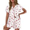 imageEkouaer Pajamas for Women Set Button Up Pjs Short Sleeve Ruffle Sleepwear Notch Collar Bride Soft Pj Lounge Sets SXXLRed Bow Tie