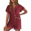 imageEkouaer Pajamas for Women Set Button Up Pjs Short Sleeve Ruffle Sleepwear Notch Collar Bride Soft Pj Lounge Sets SXXLWine Red