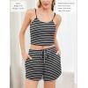 imageEkouaer Womens Waffle Knit Pajama Sets 3 Piece Long Sleeve and Cami Top with Shorts Outfits Lounge SetBlack and White Stripes