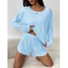 imageEkouaer Womens Waffle Knit Pajama Sets 3 Piece Long Sleeve and Cami Top with Shorts Outfits Lounge SetBlue and White Stripes