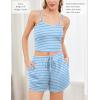 imageEkouaer Womens Waffle Knit Pajama Sets 3 Piece Long Sleeve and Cami Top with Shorts Outfits Lounge SetBlue and White Stripes
