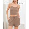 imageEkouaer Womens Waffle Knit Pajama Sets 3 Piece Long Sleeve and Cami Top with Shorts Outfits Lounge SetKhaki