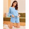 imageEkouaer Womens Waffle Knit Pajama Sets 3 Piece Long Sleeve and Cami Top with Shorts Outfits Lounge SetLight Blue