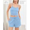 imageEkouaer Womens Waffle Knit Pajama Sets 3 Piece Long Sleeve and Cami Top with Shorts Outfits Lounge SetLight Blue