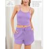 imageEkouaer Womens Waffle Knit Pajama Sets 3 Piece Long Sleeve and Cami Top with Shorts Outfits Lounge SetLight Purple