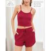 imageEkouaer Womens Waffle Knit Pajama Sets 3 Piece Long Sleeve and Cami Top with Shorts Outfits Lounge SetRed