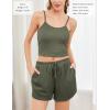imageEkouaer Womens Waffle Knit Pajama Sets 3 Piece Long Sleeve and Cami Top with Shorts Outfits Lounge SetSage Green