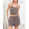 imageEkouaer Womens Waffle Knit Pajama Sets 3 Piece Long Sleeve and Cami Top with Shorts Outfits Lounge SetTaupe Gray