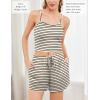 imageEkouaer Womens Waffle Knit Pajama Sets 3 Piece Long Sleeve and Cami Top with Shorts Outfits Lounge SetWhite and Black Stripes