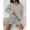 imageEkouaer Womens Waffle Knit Pajama Sets 3 Piece Long Sleeve and Cami Top with Shorts Outfits Lounge SetWhite and Black Stripes