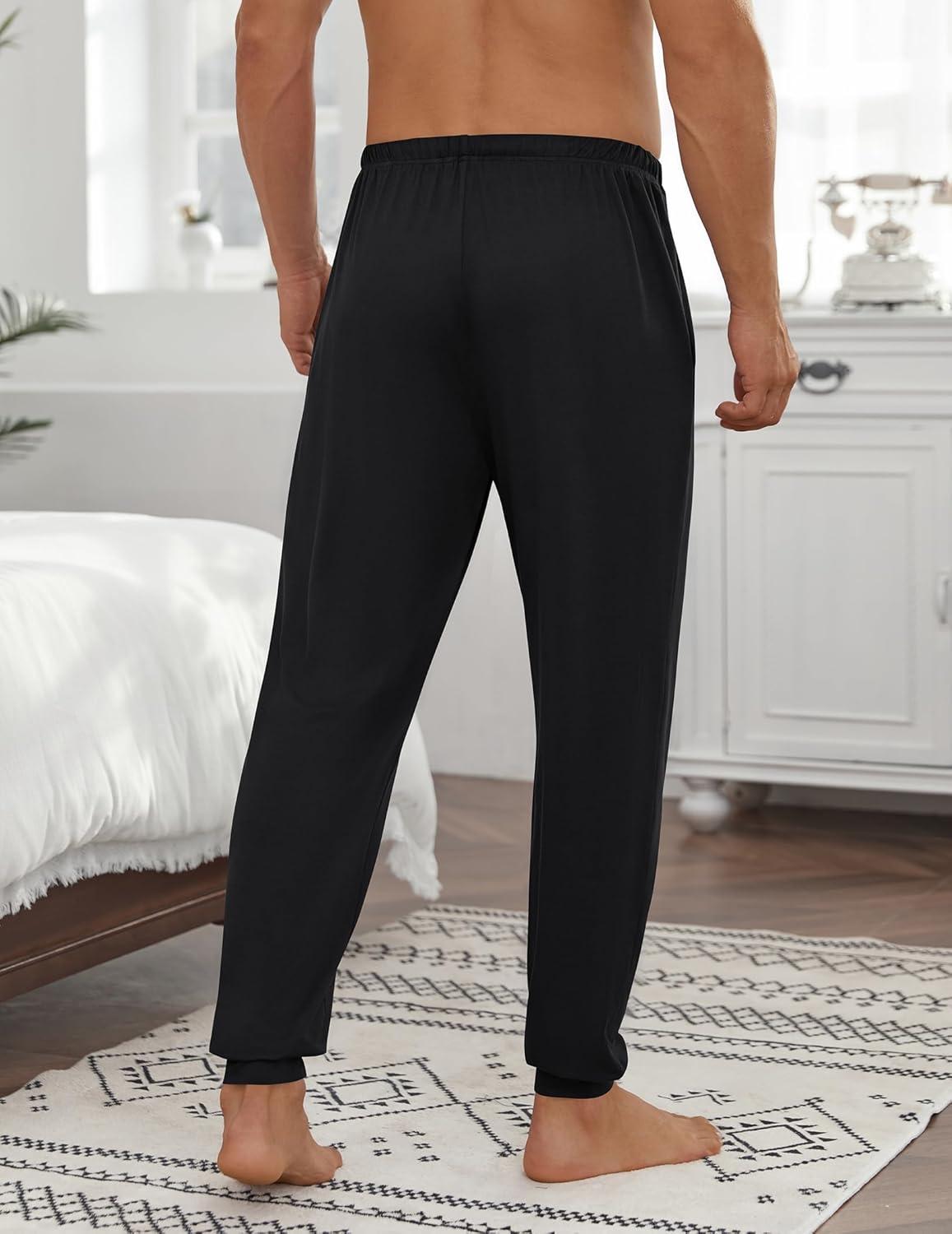 imageEkouaer Mens Pajama Pants Ultra Lightweight Pjs Bottoms Soft Sleep Jogger Pants with Pocket DrawstringBlack