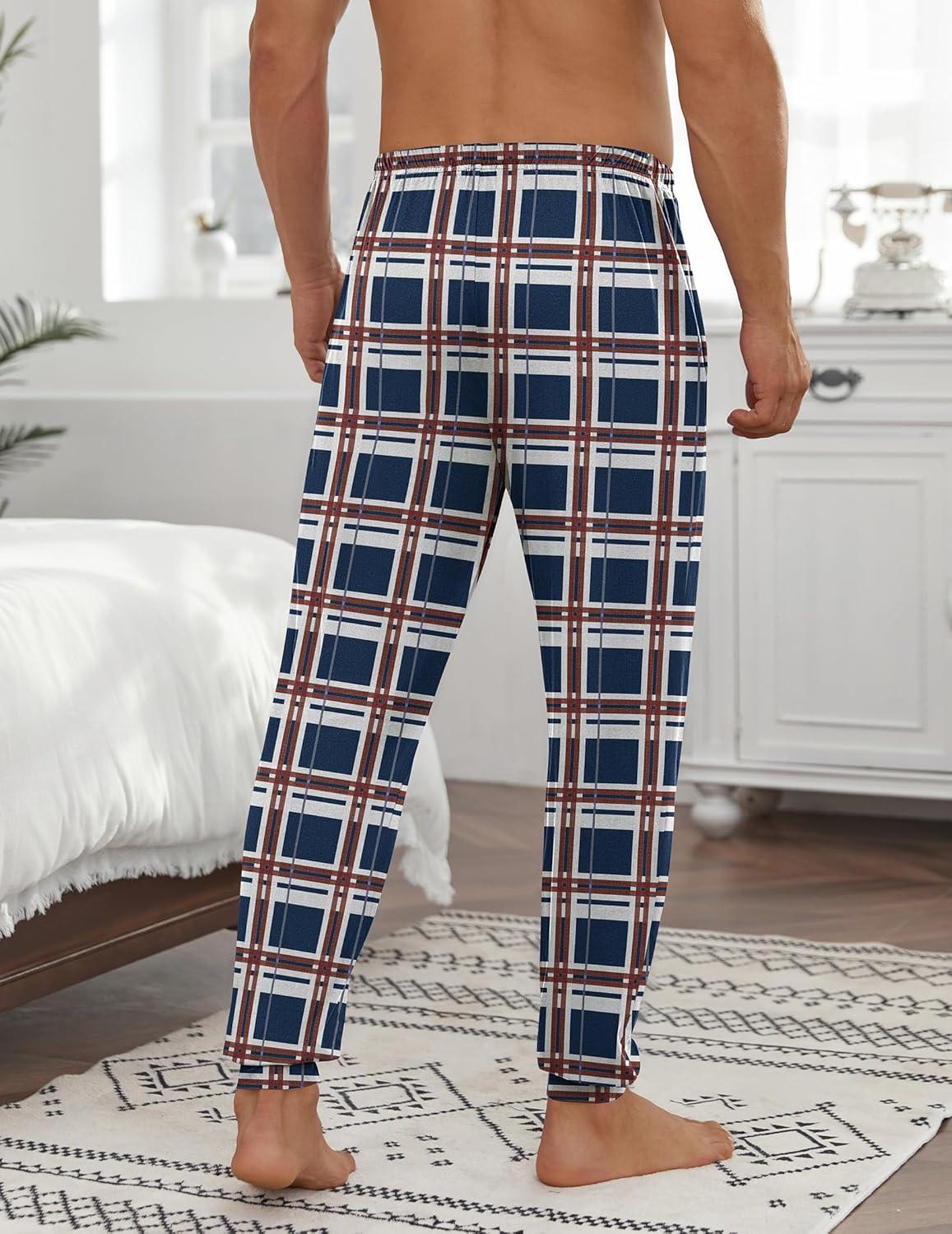 imageEkouaer Mens Pajama Pants Ultra Lightweight Pjs Bottoms Soft Sleep Jogger Pants with Pocket DrawstringBlue Plaid