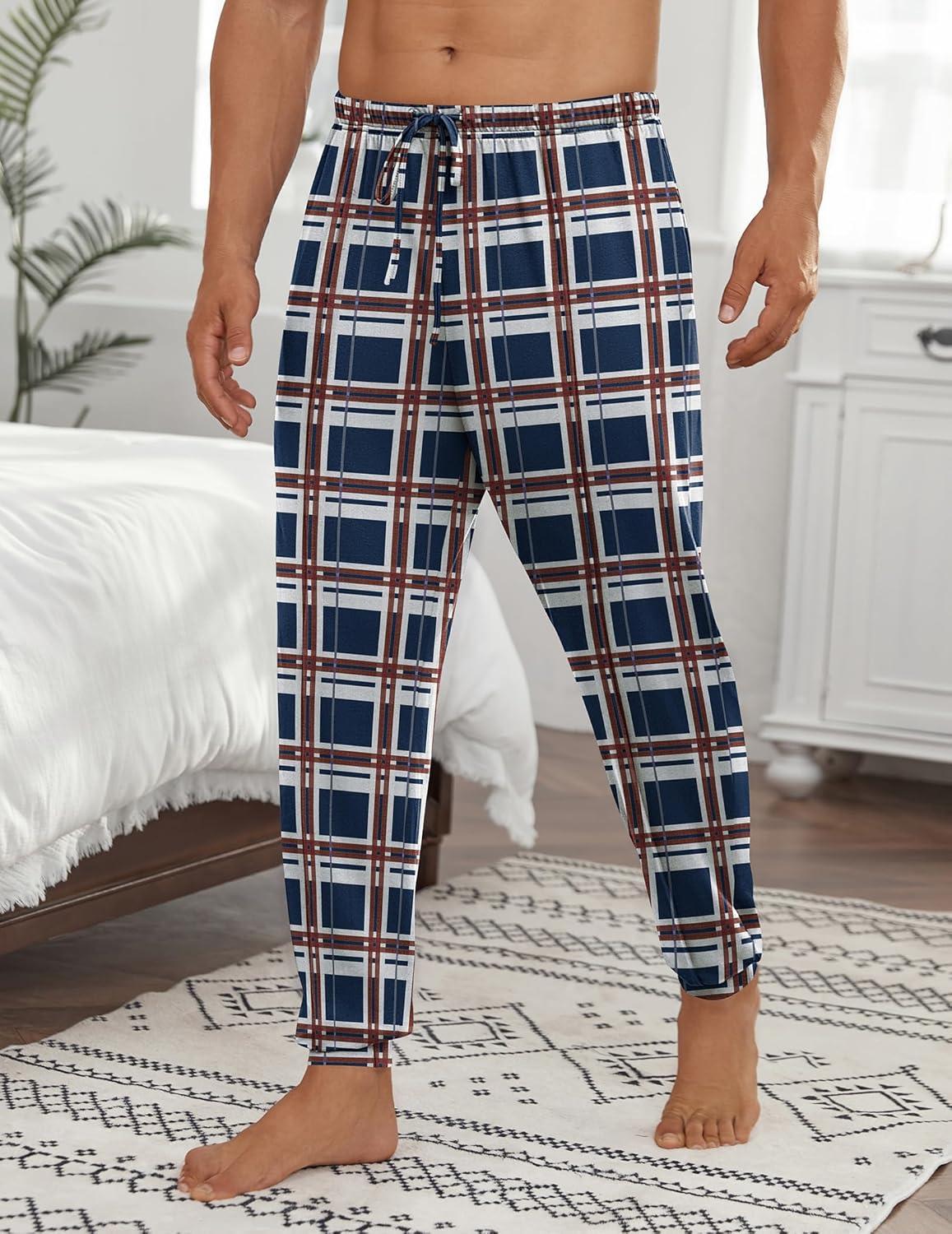 imageEkouaer Mens Pajama Pants Ultra Lightweight Pjs Bottoms Soft Sleep Jogger Pants with Pocket DrawstringBlue Plaid