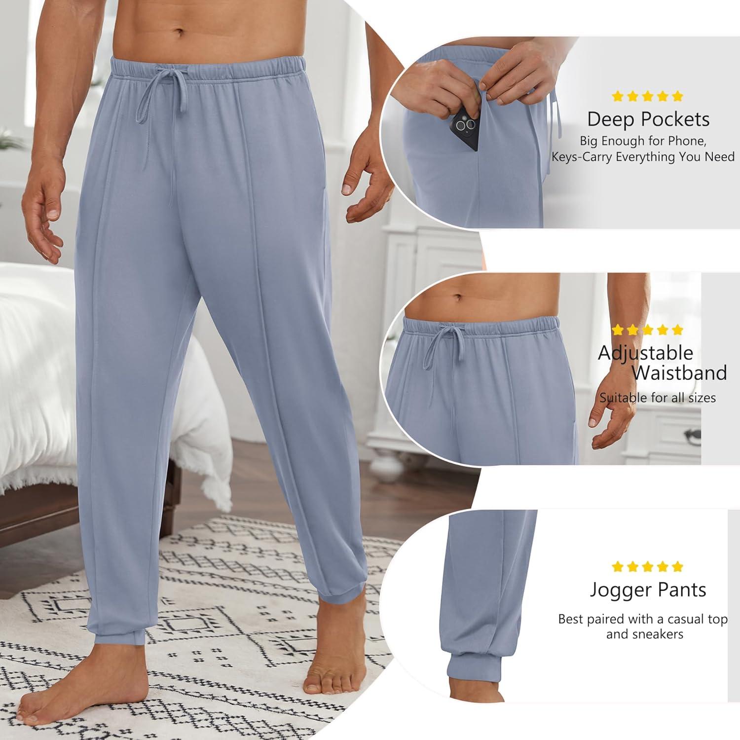 imageEkouaer Mens Pajama Pants Ultra Lightweight Pjs Bottoms Soft Sleep Jogger Pants with Pocket DrawstringDenim