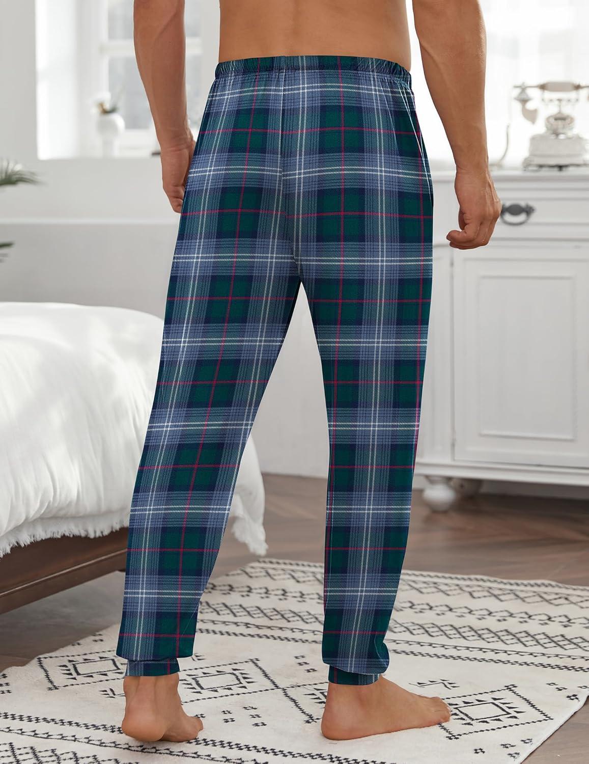 imageEkouaer Mens Pajama Pants Ultra Lightweight Pjs Bottoms Soft Sleep Jogger Pants with Pocket DrawstringGreen Plaid