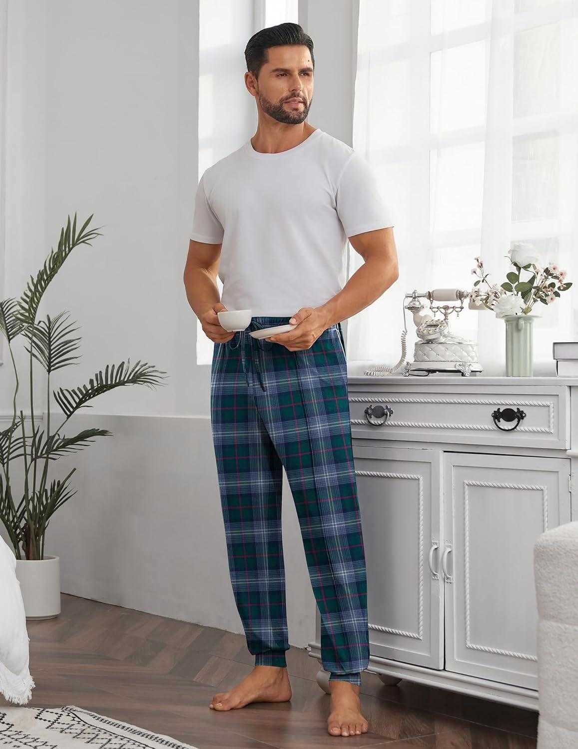 imageEkouaer Mens Pajama Pants Ultra Lightweight Pjs Bottoms Soft Sleep Jogger Pants with Pocket DrawstringGreen Plaid