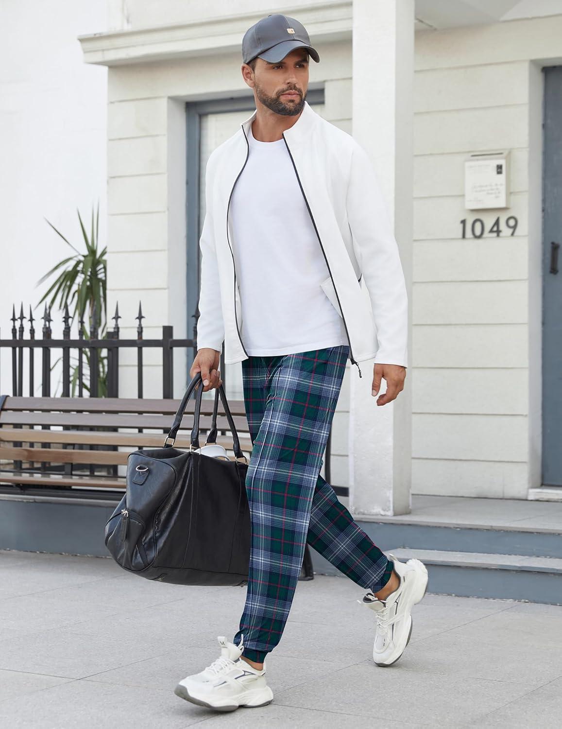 imageEkouaer Mens Pajama Pants Ultra Lightweight Pjs Bottoms Soft Sleep Jogger Pants with Pocket DrawstringGreen Plaid