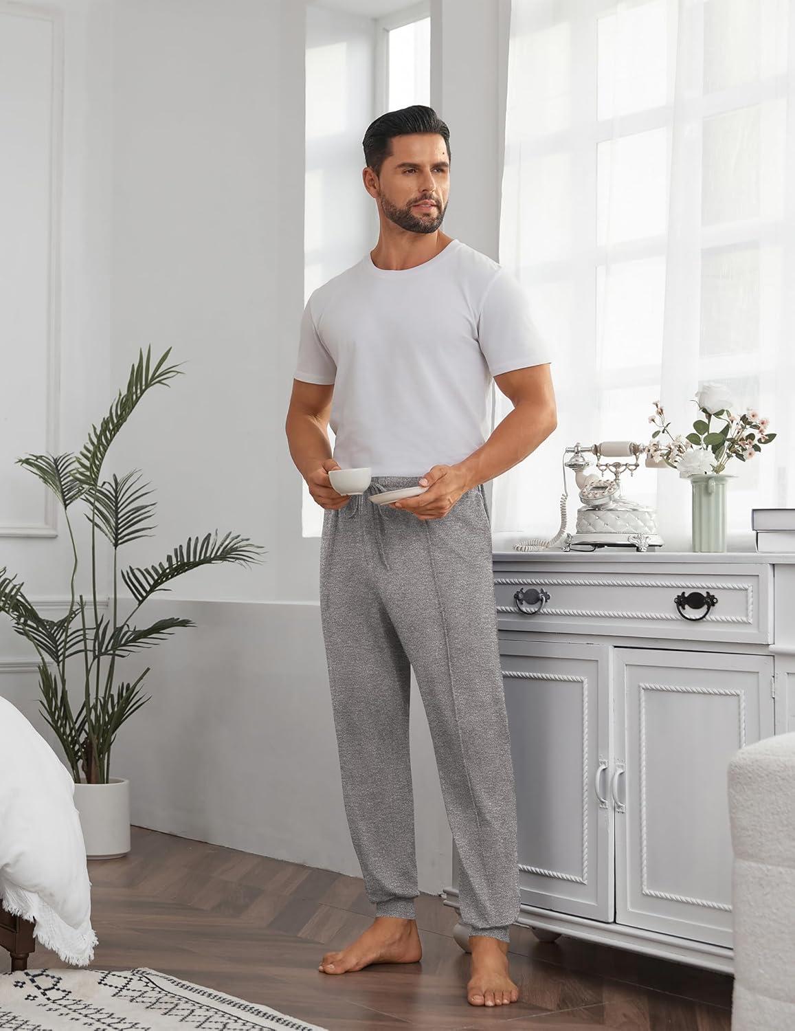 imageEkouaer Mens Pajama Pants Ultra Lightweight Pjs Bottoms Soft Sleep Jogger Pants with Pocket DrawstringGrey Heather