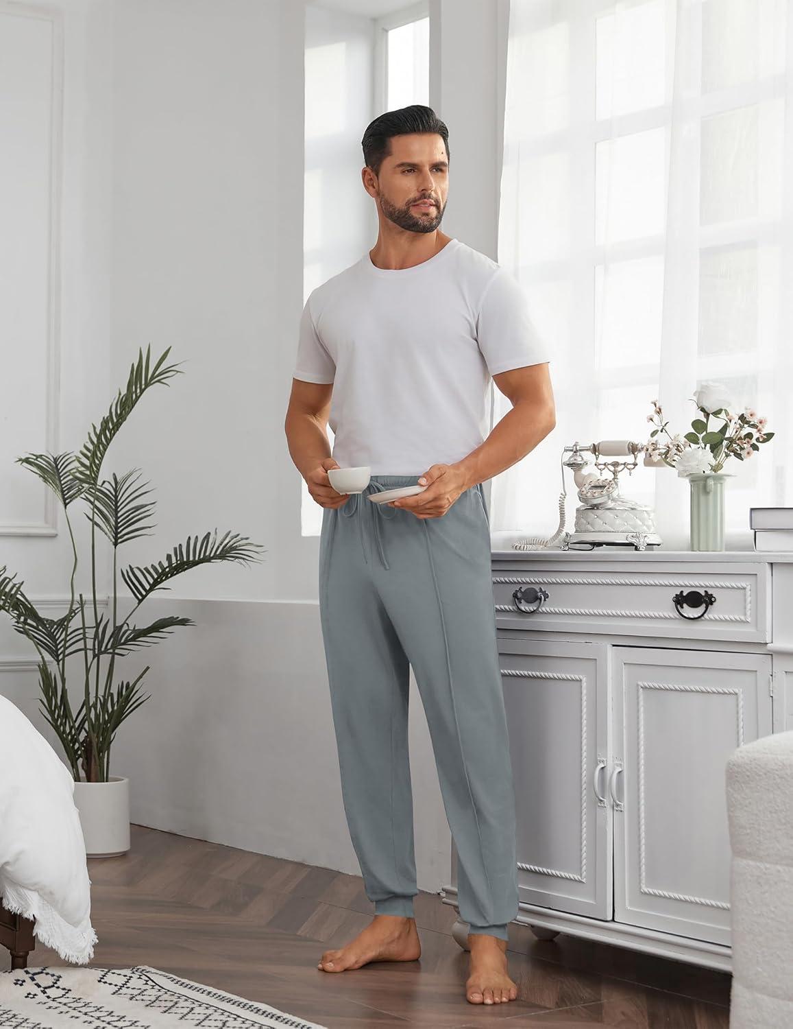 imageEkouaer Mens Pajama Pants Ultra Lightweight Pjs Bottoms Soft Sleep Jogger Pants with Pocket DrawstringLight Grey