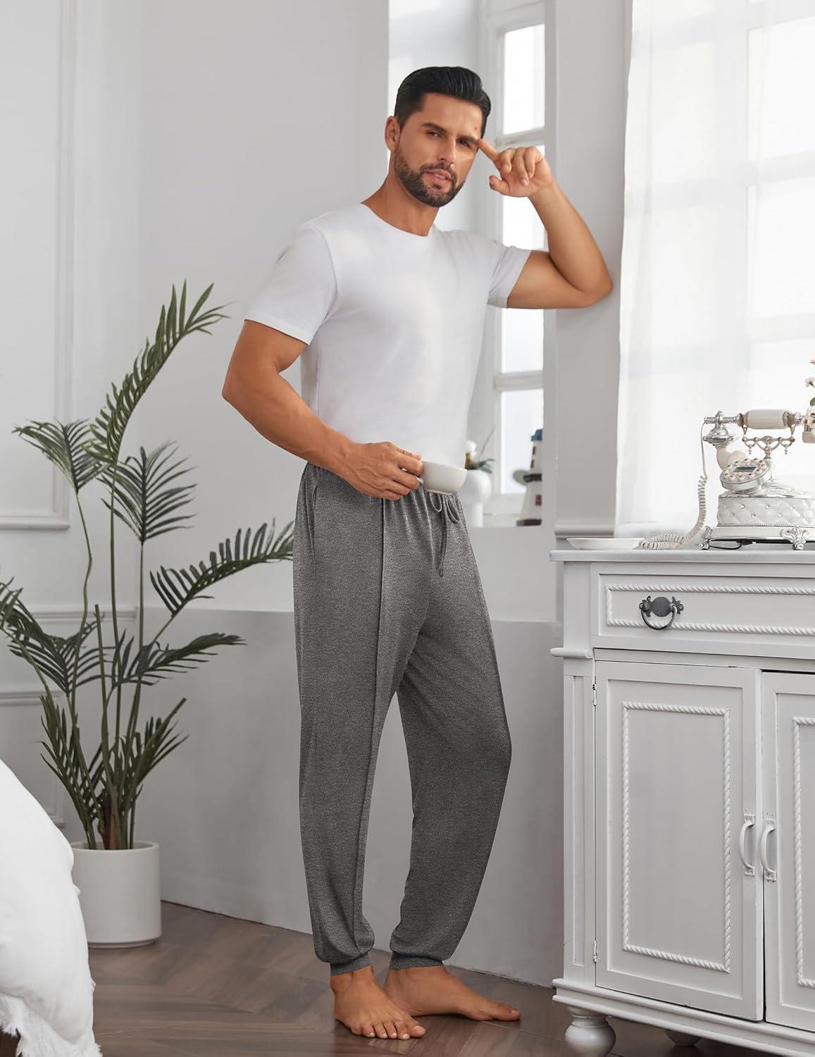 imageEkouaer Mens Pajama Pants Ultra Lightweight Pjs Bottoms Soft Sleep Jogger Pants with Pocket DrawstringMgray