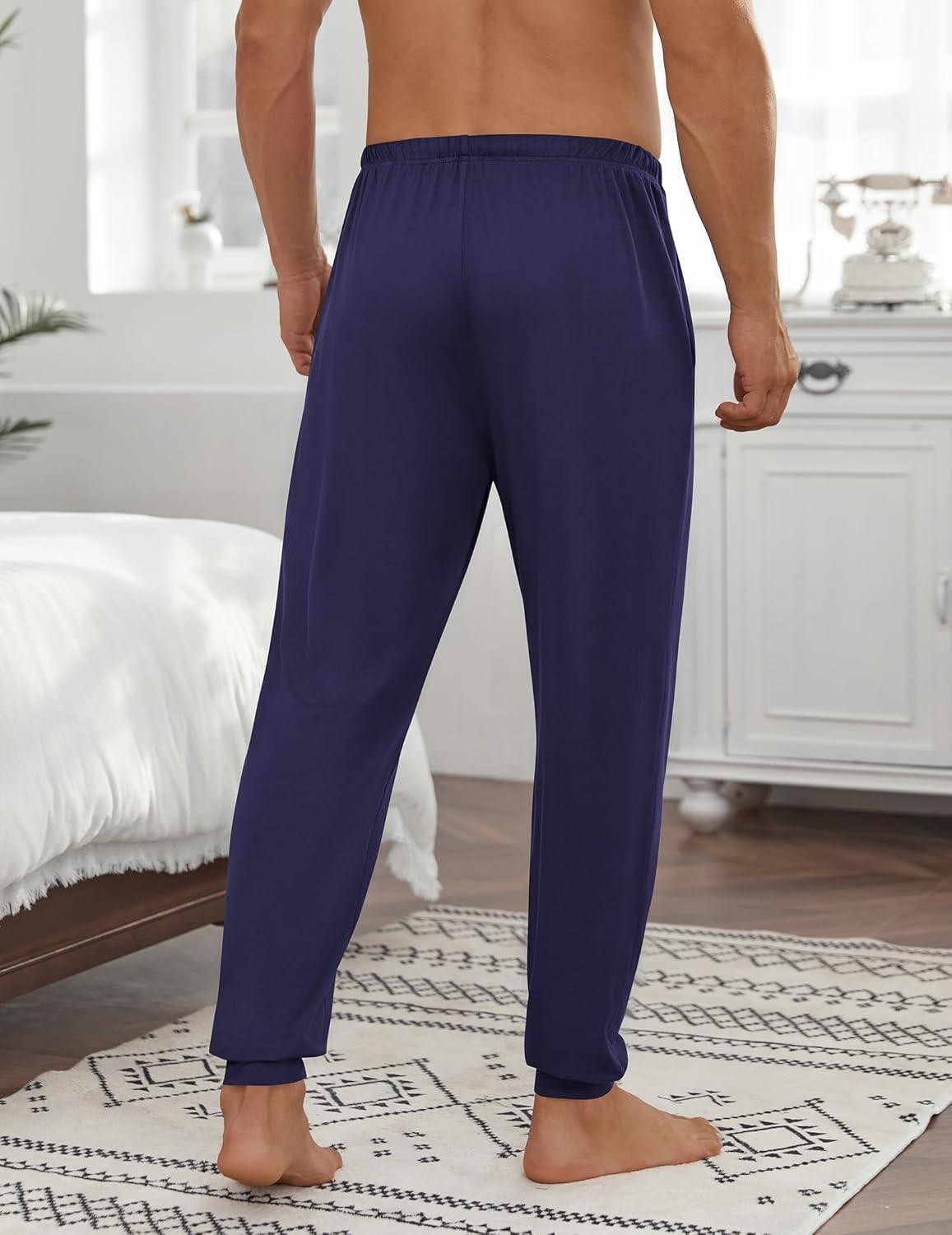 imageEkouaer Mens Pajama Pants Ultra Lightweight Pjs Bottoms Soft Sleep Jogger Pants with Pocket DrawstringNavy