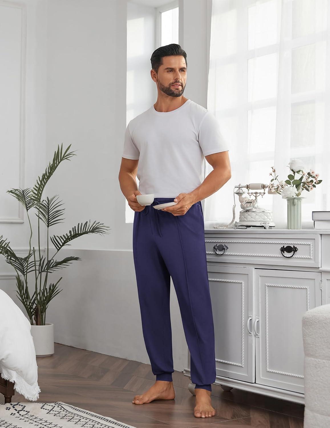 imageEkouaer Mens Pajama Pants Ultra Lightweight Pjs Bottoms Soft Sleep Jogger Pants with Pocket DrawstringNavy