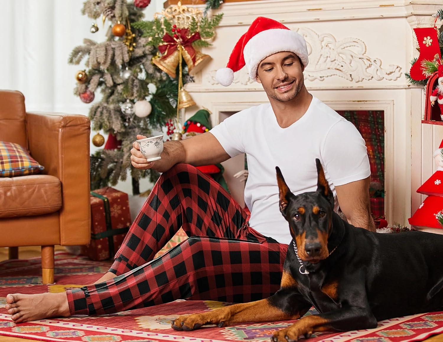 imageEkouaer Mens Pajama Pants Ultra Lightweight Pjs Bottoms Soft Sleep Jogger Pants with Pocket DrawstringRed Plaid