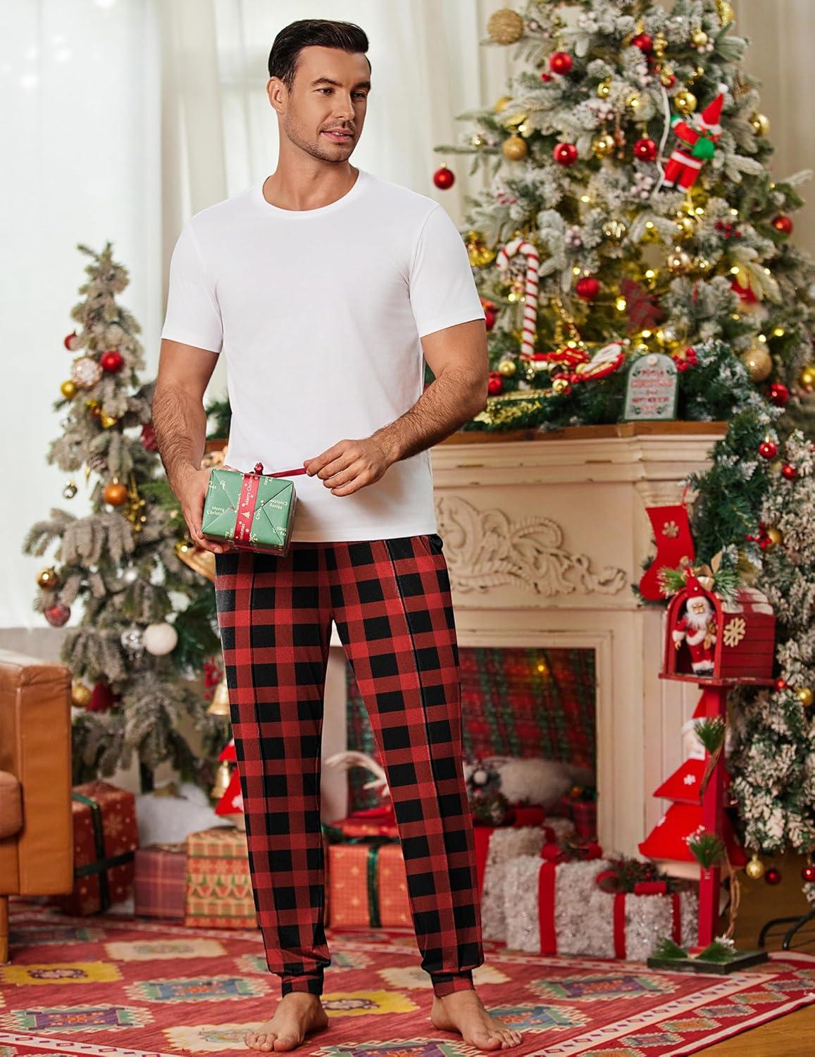 imageEkouaer Mens Pajama Pants Ultra Lightweight Pjs Bottoms Soft Sleep Jogger Pants with Pocket DrawstringRed Plaid