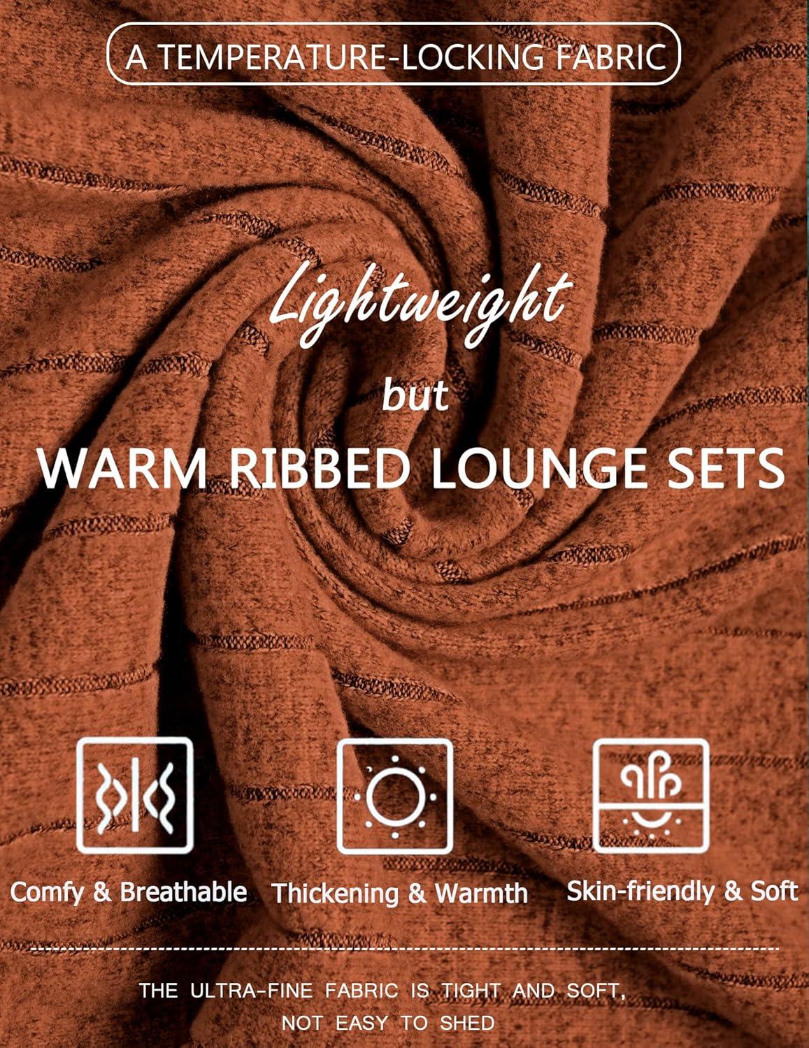 imageEkouaer Womens Pajamas Set 2 Piece Lounge Sets Ribbed Knit Button Down Pjs Set Fleece Long Sleeve SleepwearBrick Red