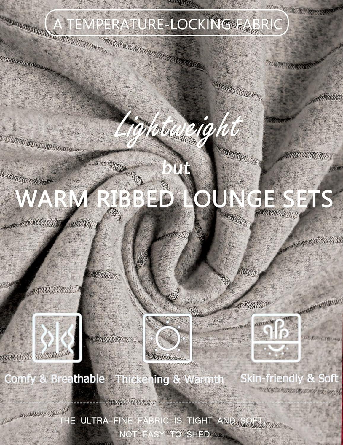 imageEkouaer Womens Pajamas Set 2 Piece Lounge Sets Ribbed Knit Button Down Pjs Set Fleece Long Sleeve SleepwearCharcoal Gray