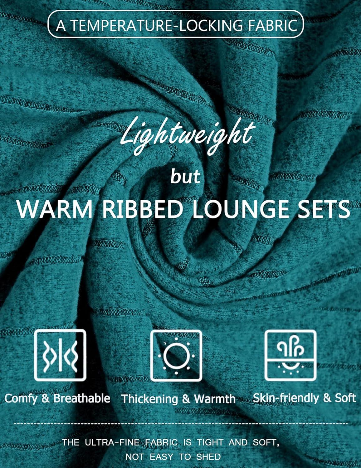 imageEkouaer Womens Pajamas Set 2 Piece Lounge Sets Ribbed Knit Button Down Pjs Set Fleece Long Sleeve SleepwearGreen