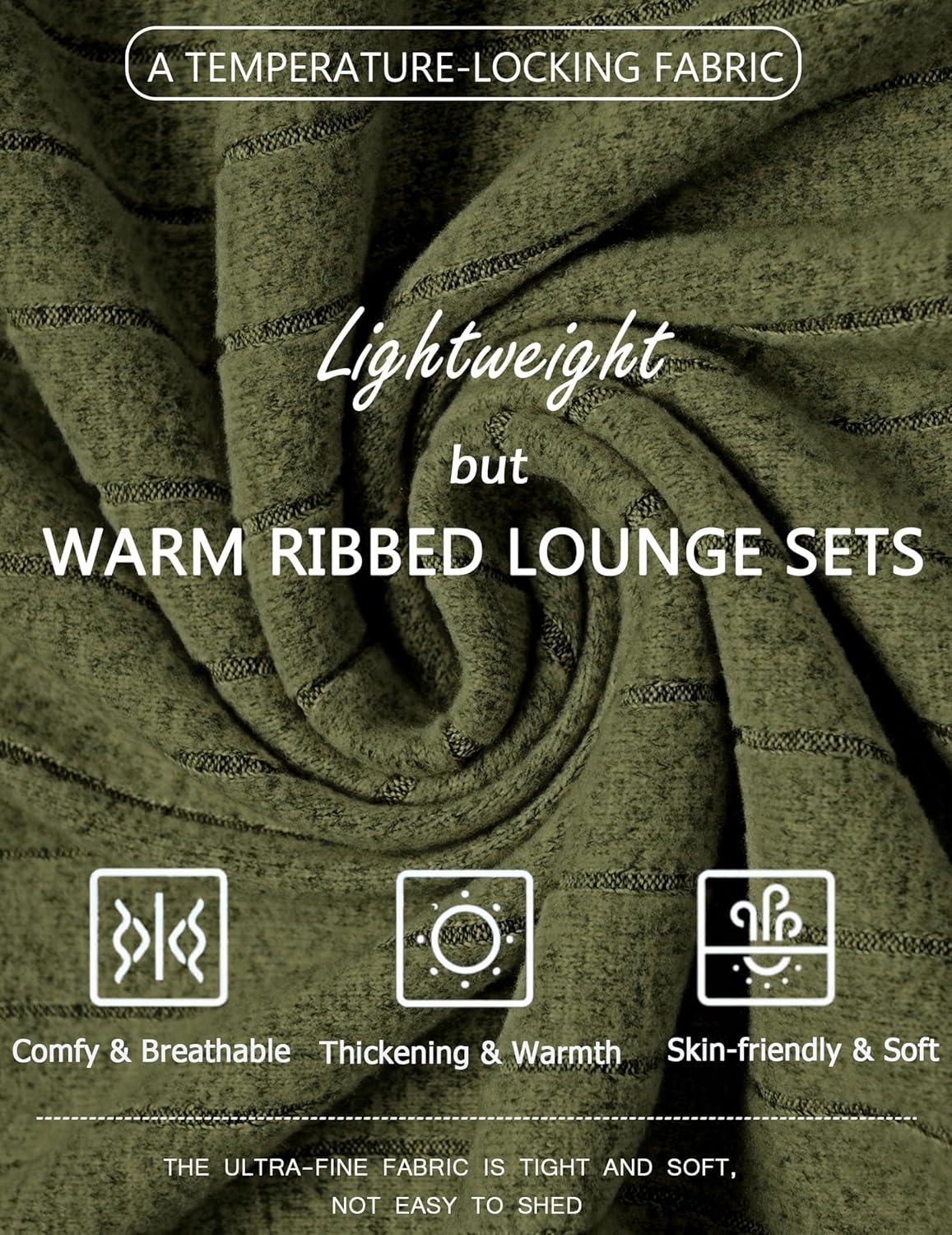 imageEkouaer Womens Pajamas Set 2 Piece Lounge Sets Ribbed Knit Button Down Pjs Set Fleece Long Sleeve SleepwearSage Green