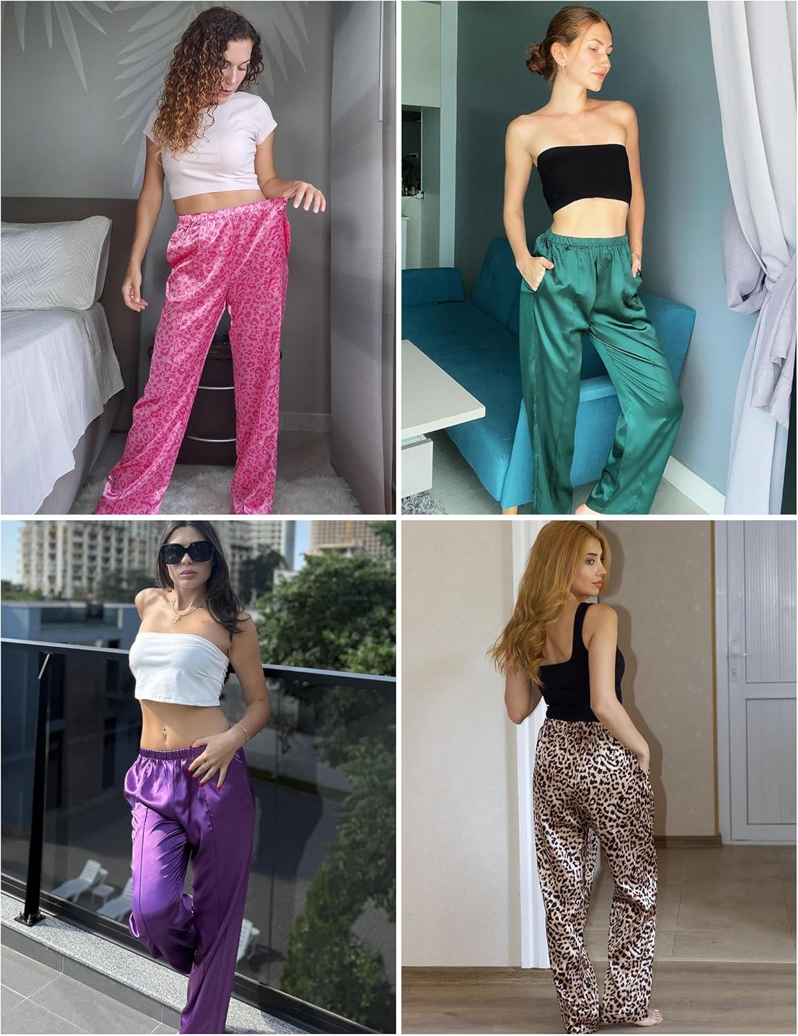 imageEkouaer Womens Silk Satin Pajama Pants Comfy Pj Pants for Women Elastic Waist Ladies Sleep Bottoms with Side PocketsDark Gray