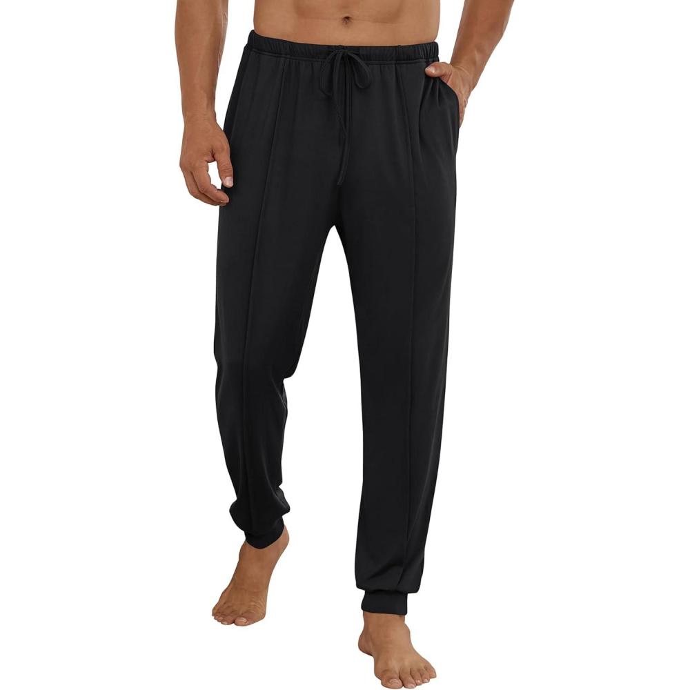 imageEkouaer Mens Pajama Pants Ultra Lightweight Pjs Bottoms Soft Sleep Jogger Pants with Pocket DrawstringBlack