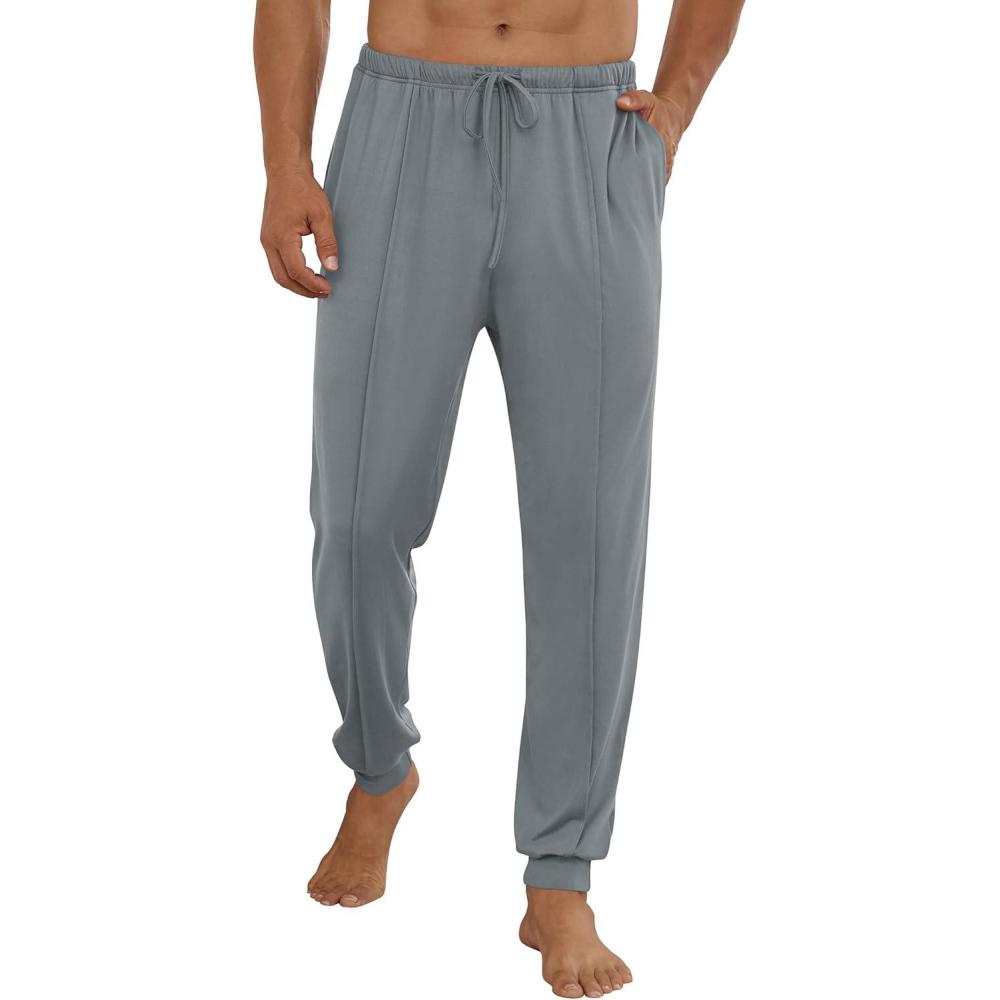 imageEkouaer Mens Pajama Pants Ultra Lightweight Pjs Bottoms Soft Sleep Jogger Pants with Pocket DrawstringLight Grey