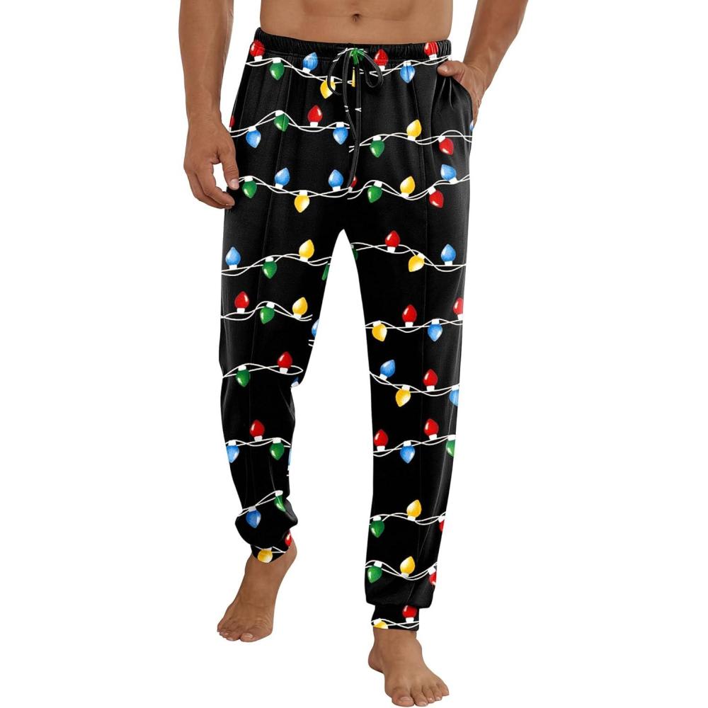 imageEkouaer Mens Pajama Pants Ultra Lightweight Pjs Bottoms Soft Sleep Jogger Pants with Pocket DrawstringXmas Light Bulbs
