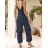 imageEkouaer Jumpsuits for Women Loose Sleeveless Adjustable Spaghetti Strap Romper Stretchy Wide Leg Pants Outfits with PocketsBlue