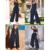 imageEkouaer Jumpsuits for Women Loose Sleeveless Adjustable Spaghetti Strap Romper Stretchy Wide Leg Pants Outfits with PocketsBlue