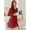 imageEkouaer Long Sleeve Nightgowns for Women Sexy Lace Night Shirt V Neck Sleep Shirt Soft SleepwearRed  Black Plaid