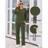 imageEkouaer Lounge Sets for Women Ribbed Knit Pajama Sets 2 Piece Long Sleeve Pjs Soft Loungewear Outfits with PocketsArmy Green